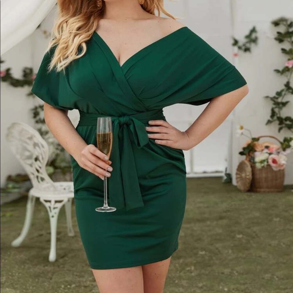 Solid surplus neck belted dress